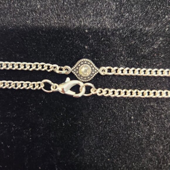 Evil Eye handcrafted bracelet, silver in color, with clear crystal stone, 8.5 " - Picture 2 of 5